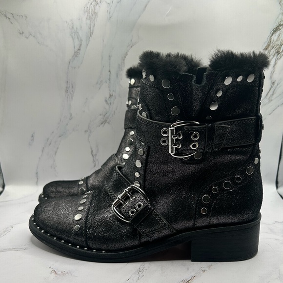 Sam Edelman Drea Studded Boots Size 8 Women’s Black Shiny Furry Sparkly Booties - Picture 2 of 9
